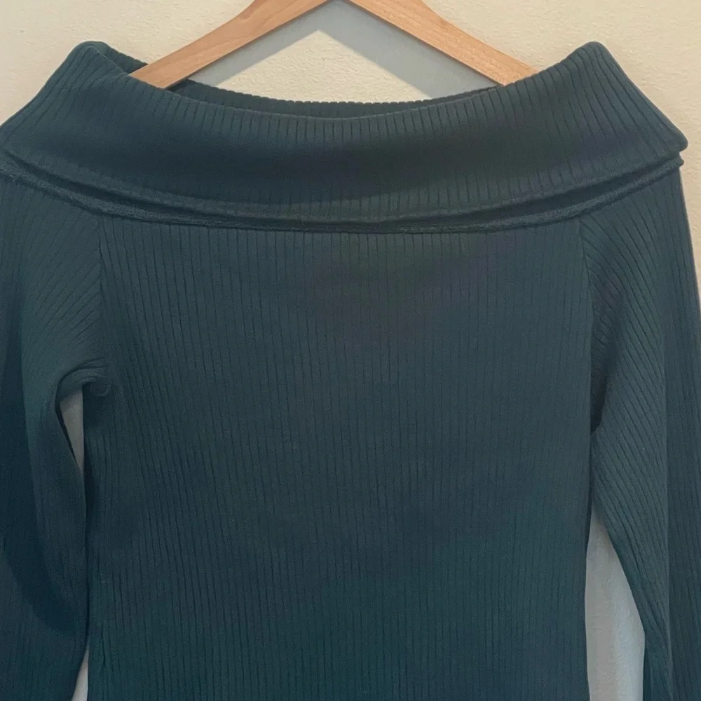 Madewell Ribbed Off-the-Shoulder Top, Teal Blue, Long Sleeve, Soft, Size Large, - Picture 12 of 13
